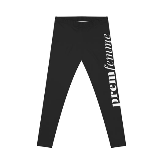 PremFemme Women's Black Vertical Logo Leggings